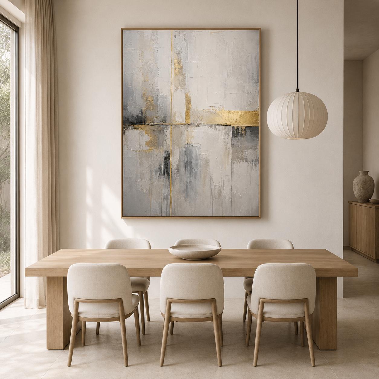 Sophisticated Geometric Painting, White Gold Textured Wall Art, Abstract Canvas, Living Room Artwork, Minimalist Decor