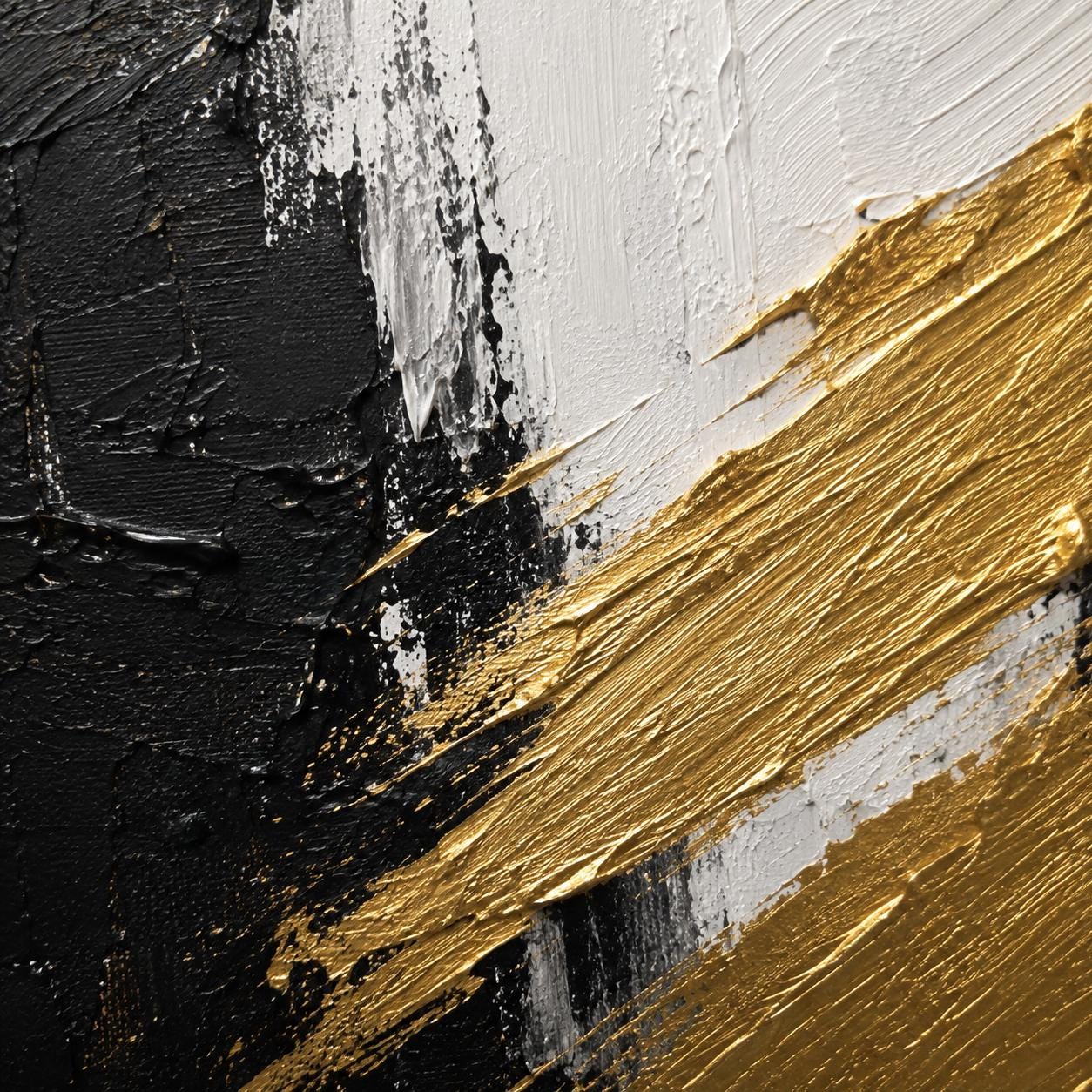 Bold Brushstroke Painting, Black Gold Textured Wall Art, Abstract Canvas, Living Room Artwork, Modern Decor