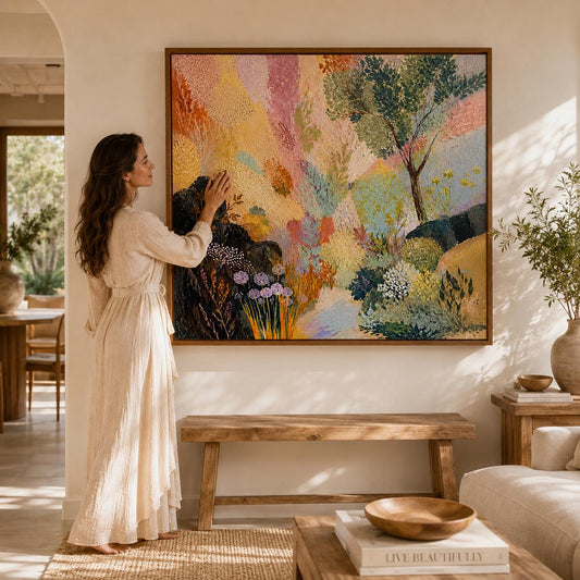Tranquil Landscape Painting, Pastel Textured Wall Art, Impressionist Canvas, Living Room Artwork, Cottagecore Decor