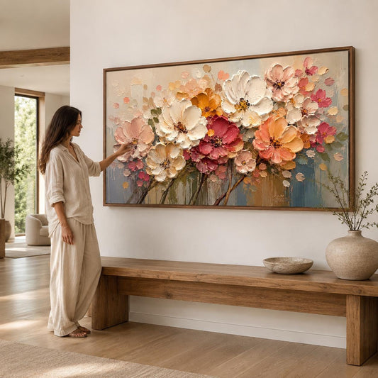 Textured Floral Arrangement Painting, Impressionist Canvas Wall Art, Cottagecore Decor