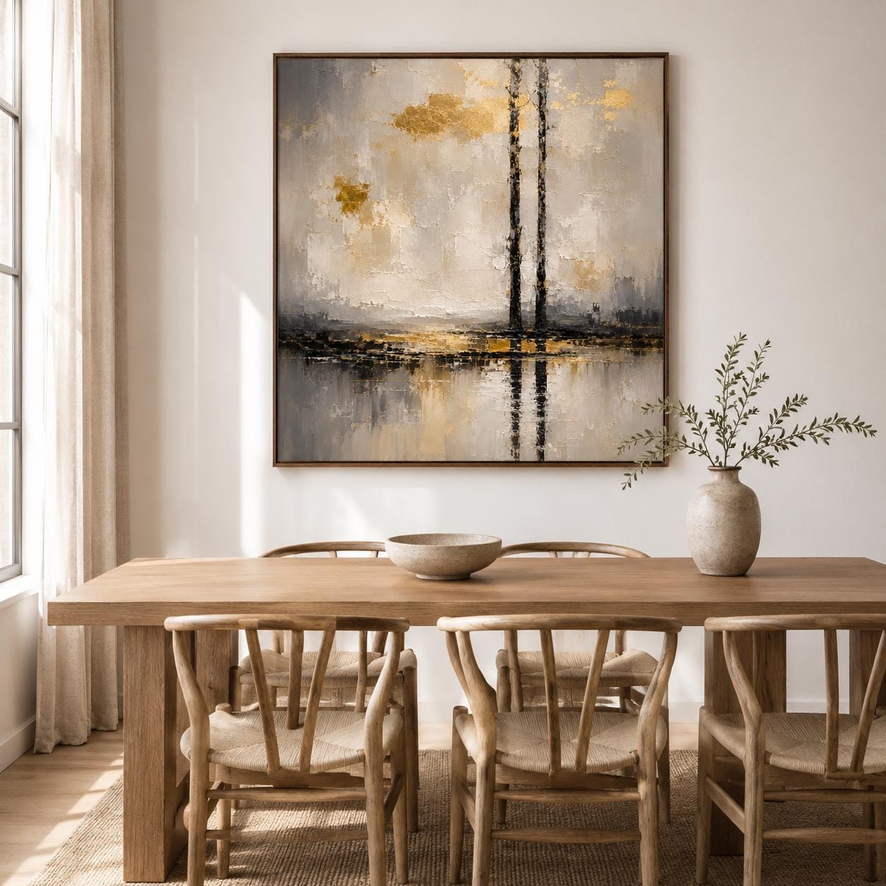 Abstract Vertical Lines Canvas Art, Gold Reflective Textured Painting, Modern Minimalist Decor