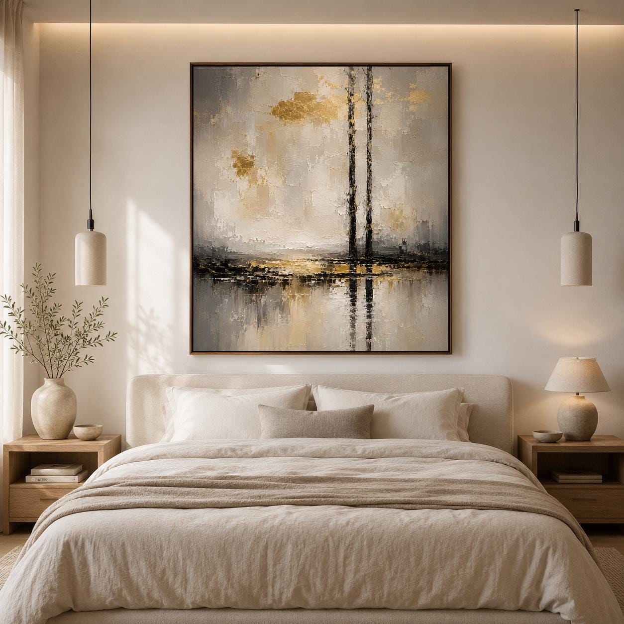 Abstract Vertical Lines Canvas Art, Gold Reflective Textured Painting, Modern Minimalist Decor