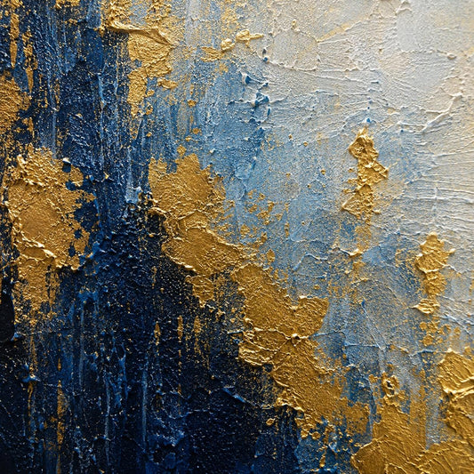 Serene Abstract Painting, Navy and Gold Textured Wall Art, Impasto Canvas, Living Room Artwork, Contemporary Decor