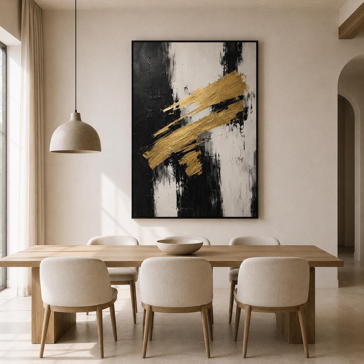 Bold Brushstroke Painting, Black Gold Textured Wall Art, Abstract Canvas, Living Room Artwork, Modern Decor