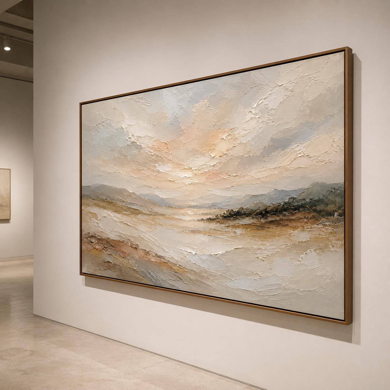 Textured Impressionist Landscape Painting, Warm Ochre Wall Art, Farmhouse Canvas Home Decor