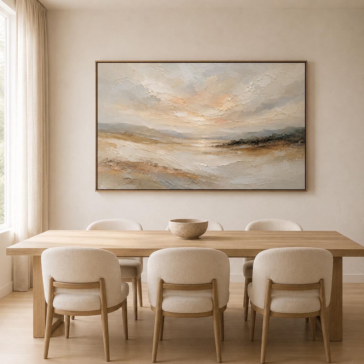 Textured Impressionist Landscape Painting, Warm Ochre Wall Art, Farmhouse Canvas Home Decor