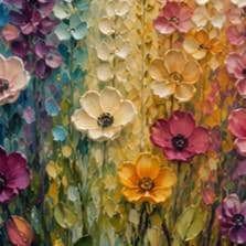 Textured Floral Painting, Impressionist Pastel Canvas Art, Bohemian Wall Decor