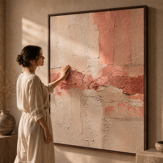 Blush Pink Textured Abstract Painting, Neutral Plaster Wall Art, Modern Minimalist Canvas, Japandi Luxury Decor